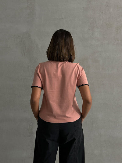 Tricou Topshow roz pudrat cu imprimeu Shepherd Stitch, en-gros