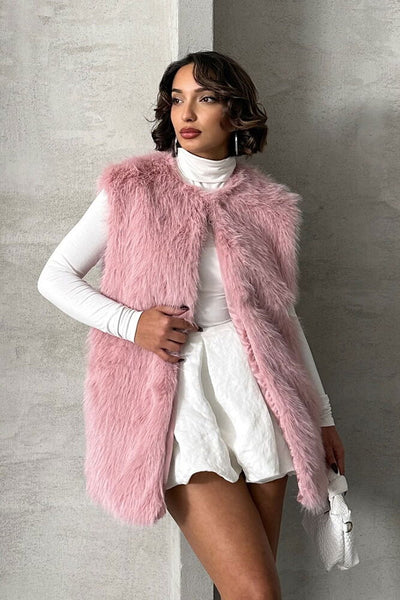 Vestă Furry Wholesale - Roz pudrat