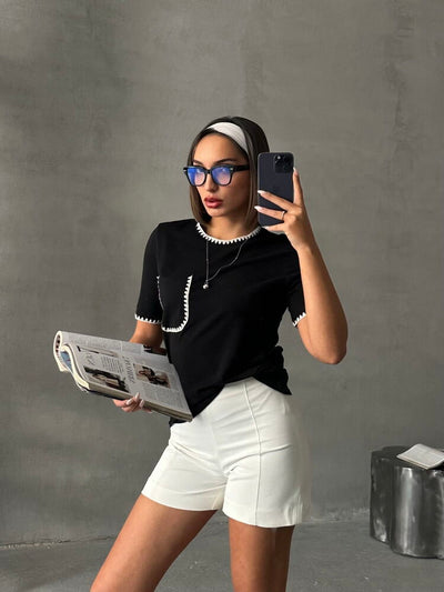 Topshow Siyah Çoban Dikişli Toptan T-Shirt