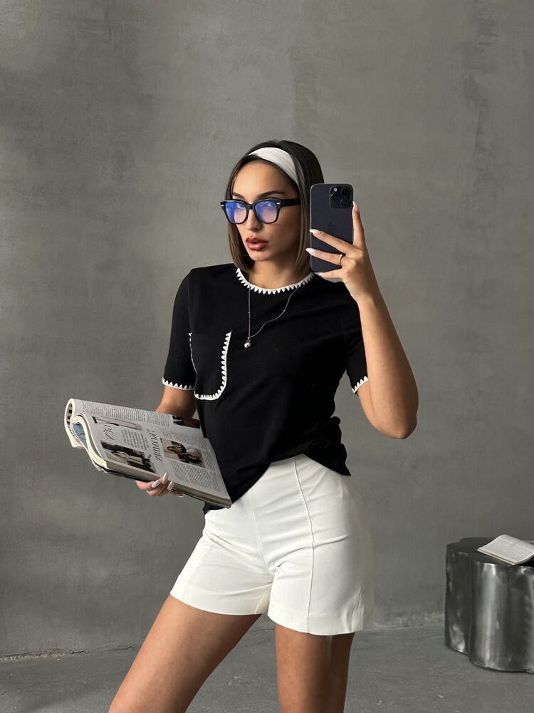 Topshow Siyah Çoban Dikişli Toptan T-Shirt