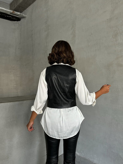 Vestă din piele cu nasturi, en-gros - Neagră