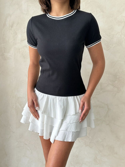 Topshow Siyah Krem Bisiklet Yaka Toptan T-Shirt
