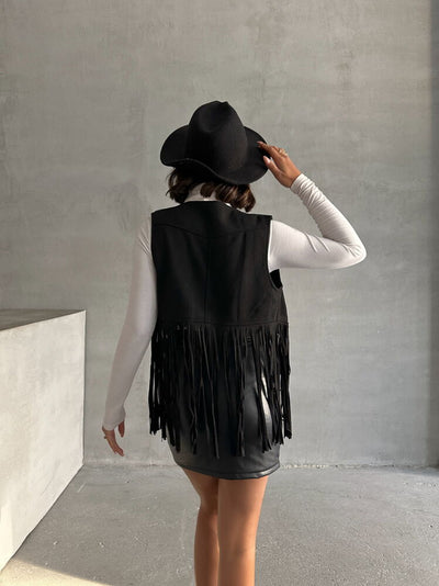 Topshow Black Fringed Dropped Wholesale Vest | F1806
