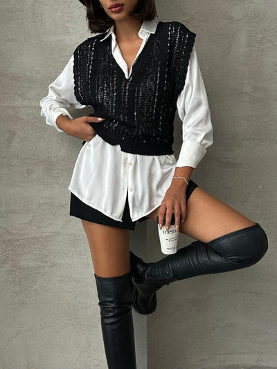 Bluze negre împletite cu decolteu în V Topshow, en-gros