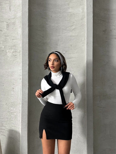 Fustă mini cu detaliu crăpat, en-gros - Negru