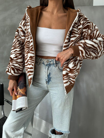 Baku Pelush Wholesale Coats - Tan Zebra