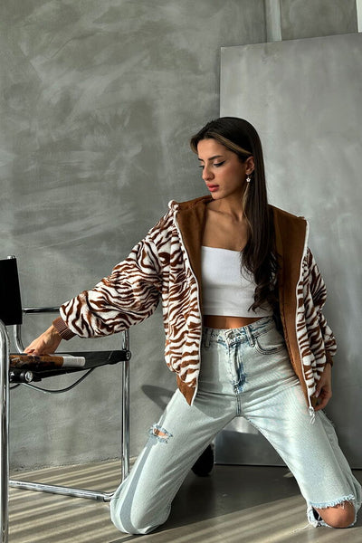 Baku Pelush Wholesale Coats - Tan Zebra