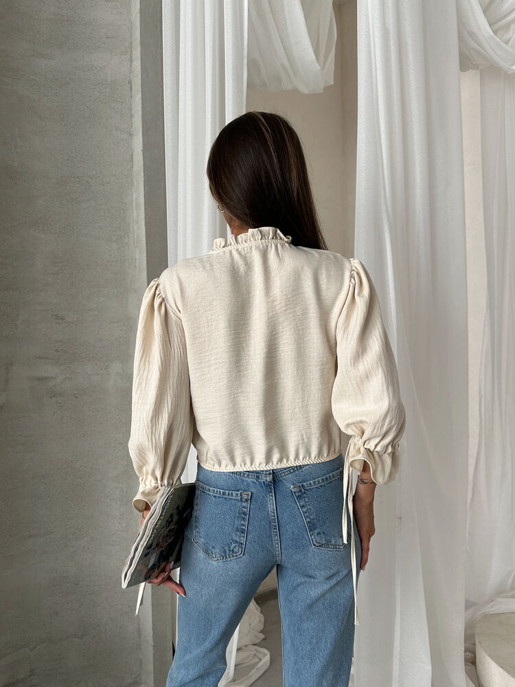 Topshow Stone Cream Lace Detailed Wholesale Blouse | F1693