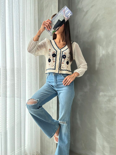 Button-Up Short Wholesale Cardigan F0022 - Stone Blue