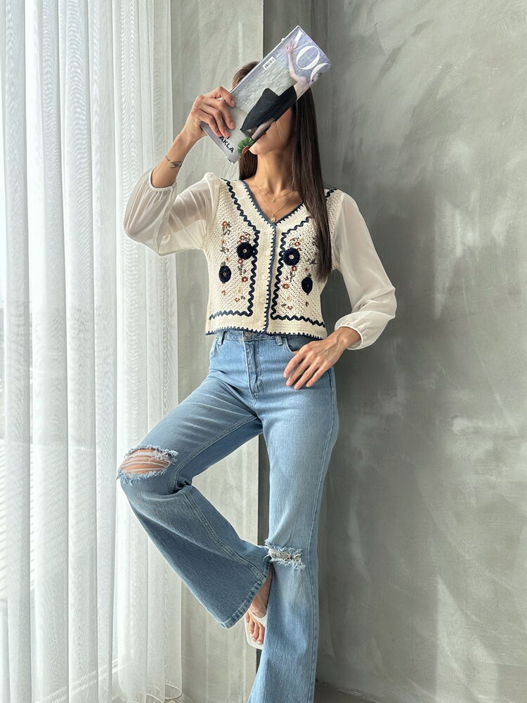 Button-Up Short Wholesale Cardigan F0022 - Stone Blue