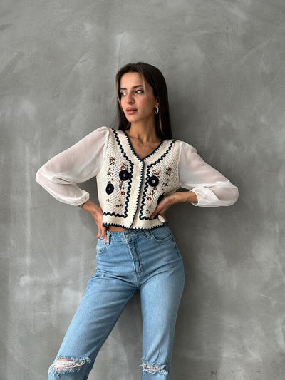Button-Up Short Wholesale Cardigan F0022 - Stone Blue