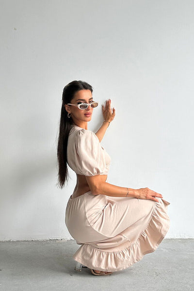Rochie lungă cu decolteu în V și pietre Topshow, en-gros
