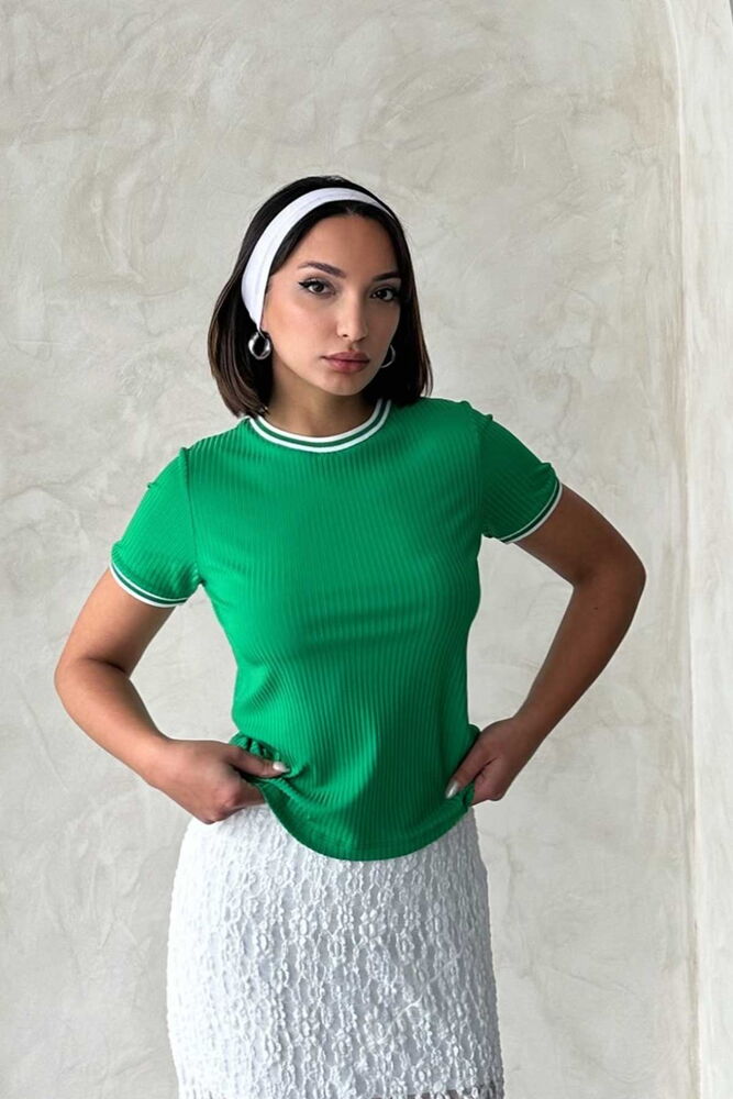 Topshow Zümrüt Krem Bisiklet Yaka Toptan T-Shirt