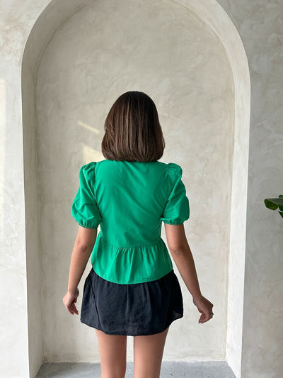 Topshow Emerald Front-Tie Poplin Wholesale Blouse