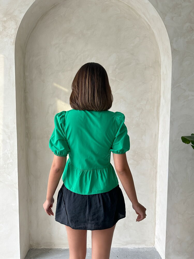 Topshow Emerald Front-Tie Poplin Wholesale Blouse
