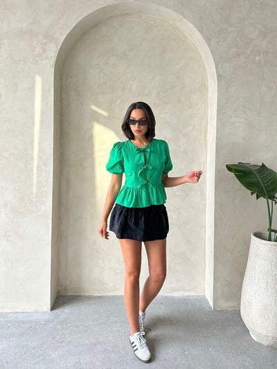Topshow Emerald Front-Tie Poplin Wholesale Blouse