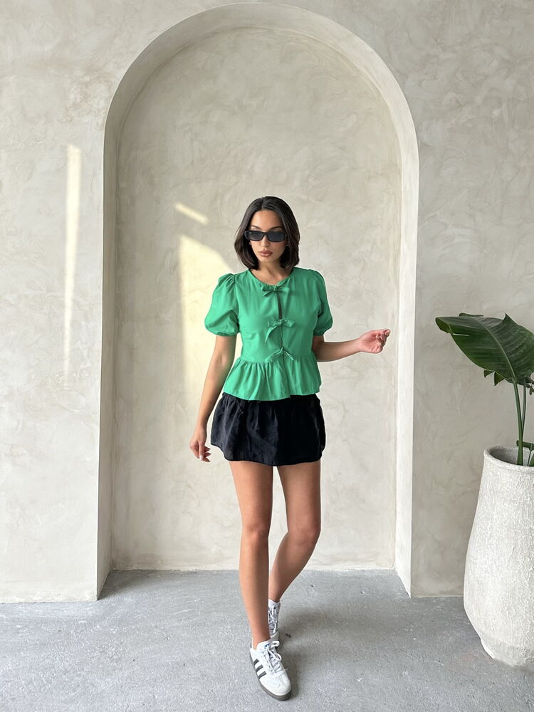 Topshow Emerald Front-Tie Poplin Wholesale Blouse