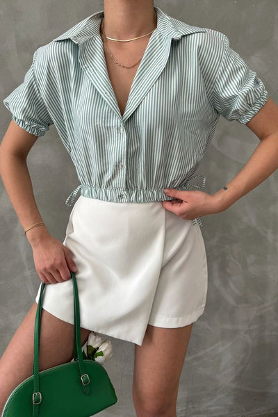 Cămăși Topshow Emerald Gingham en-gros cu talie și manșete elastice