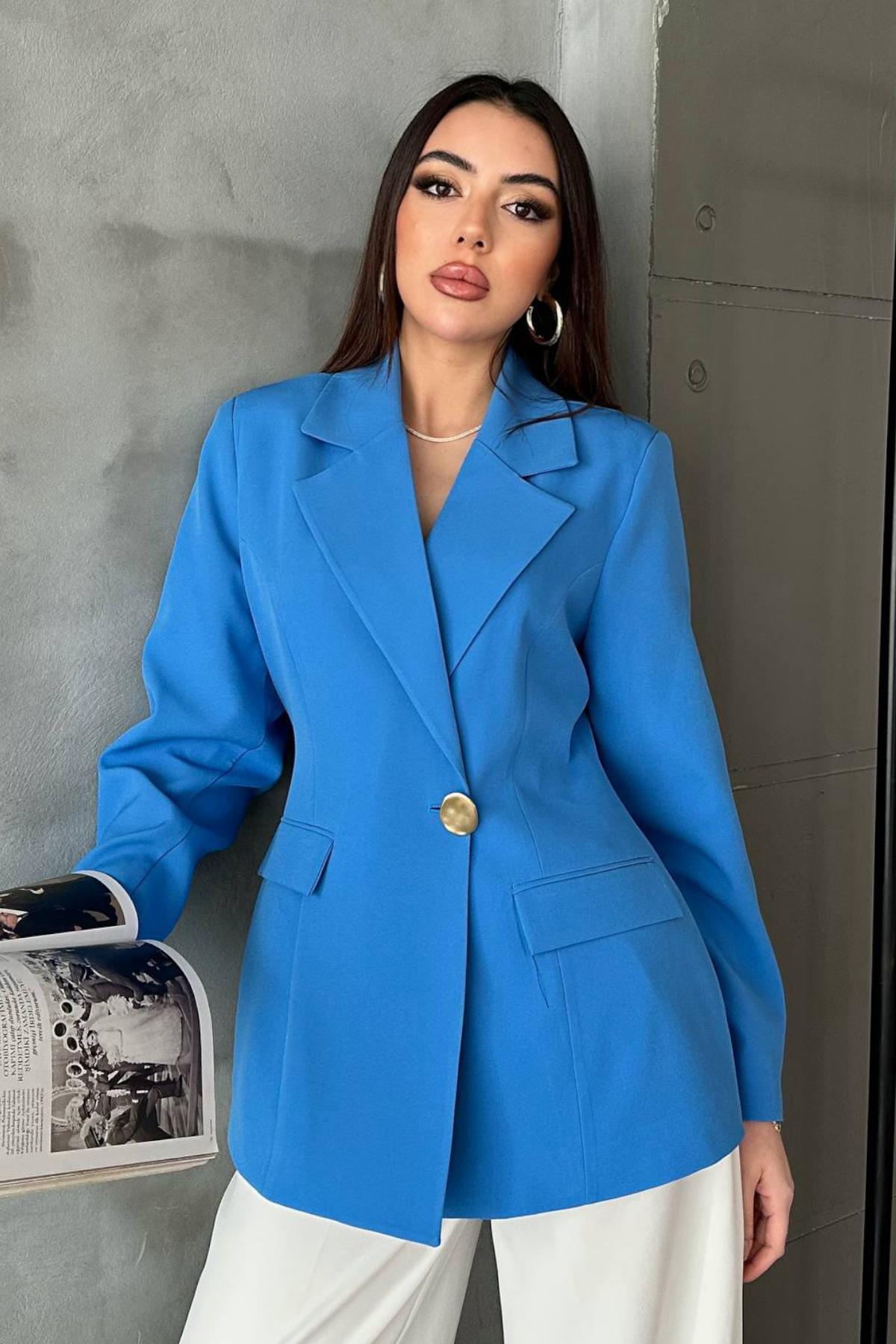 Bebe Mavi Belden Oturtmalı Blazer Ceket