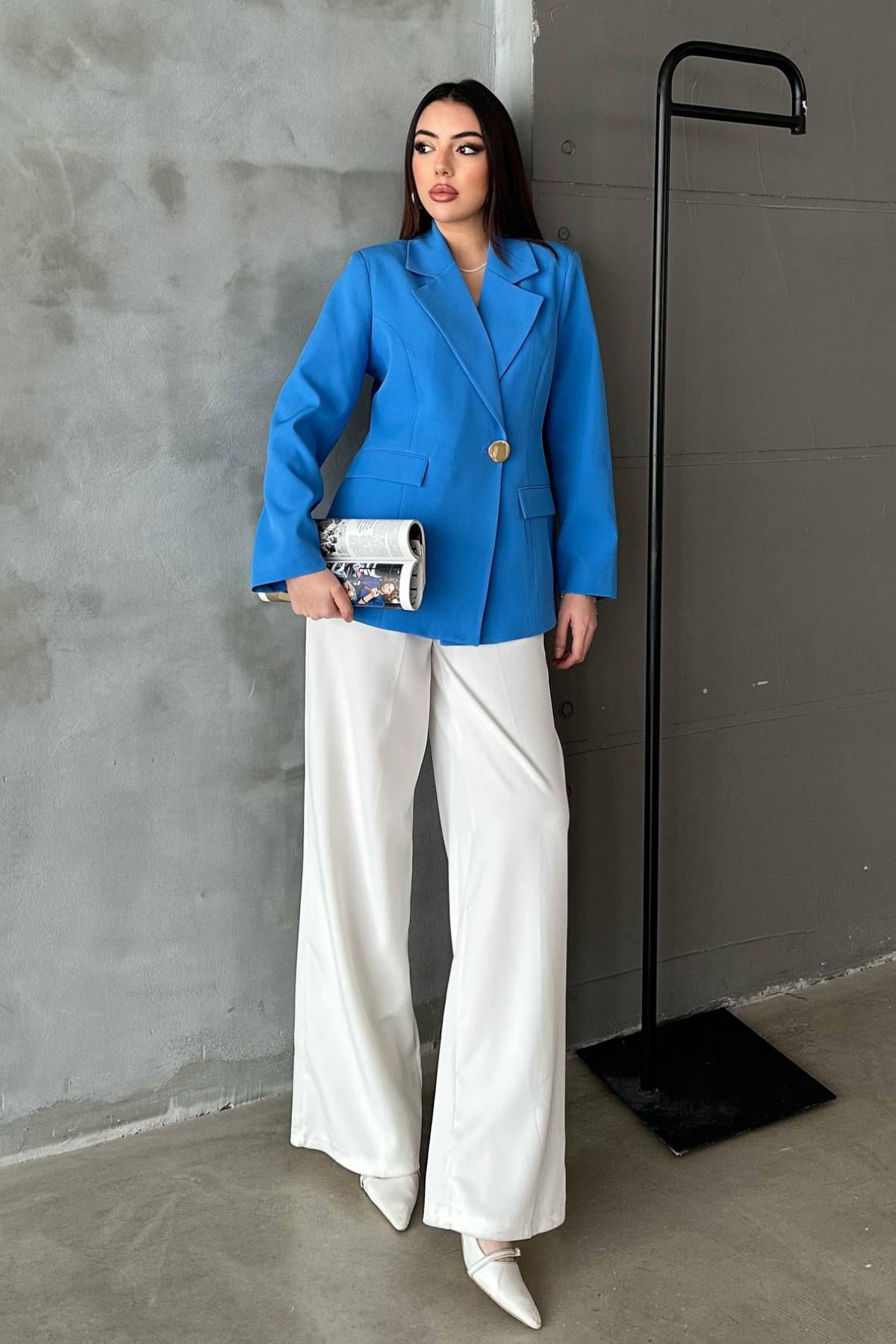 Bebe Mavi Belden Oturtmalı Blazer Ceket