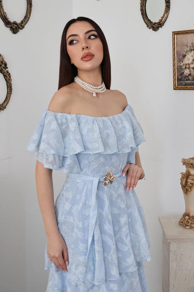 Bebe Mavi Kat Kat Fırfırlı Elbise