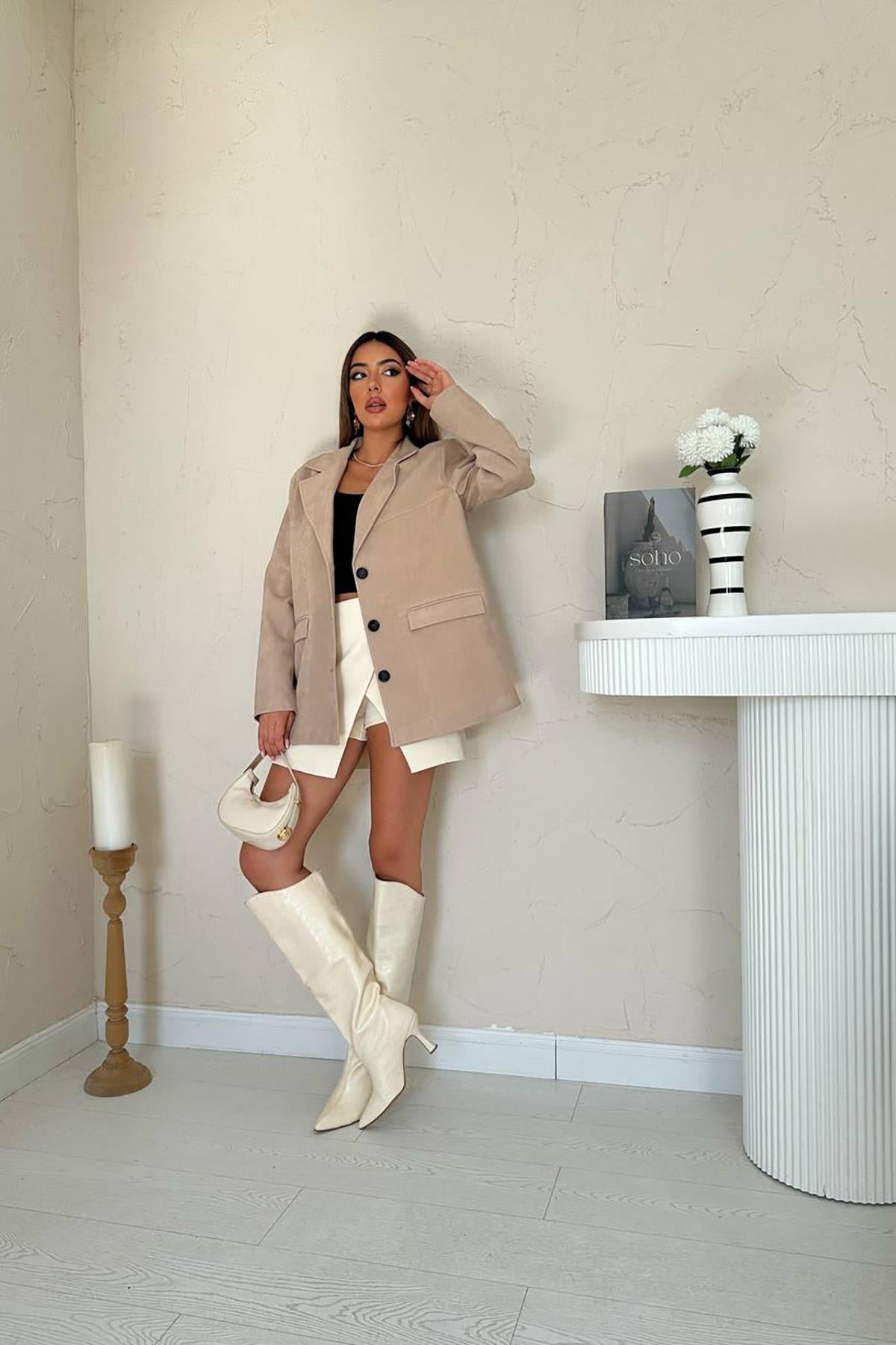 Bej Blazer Süet Ceket
