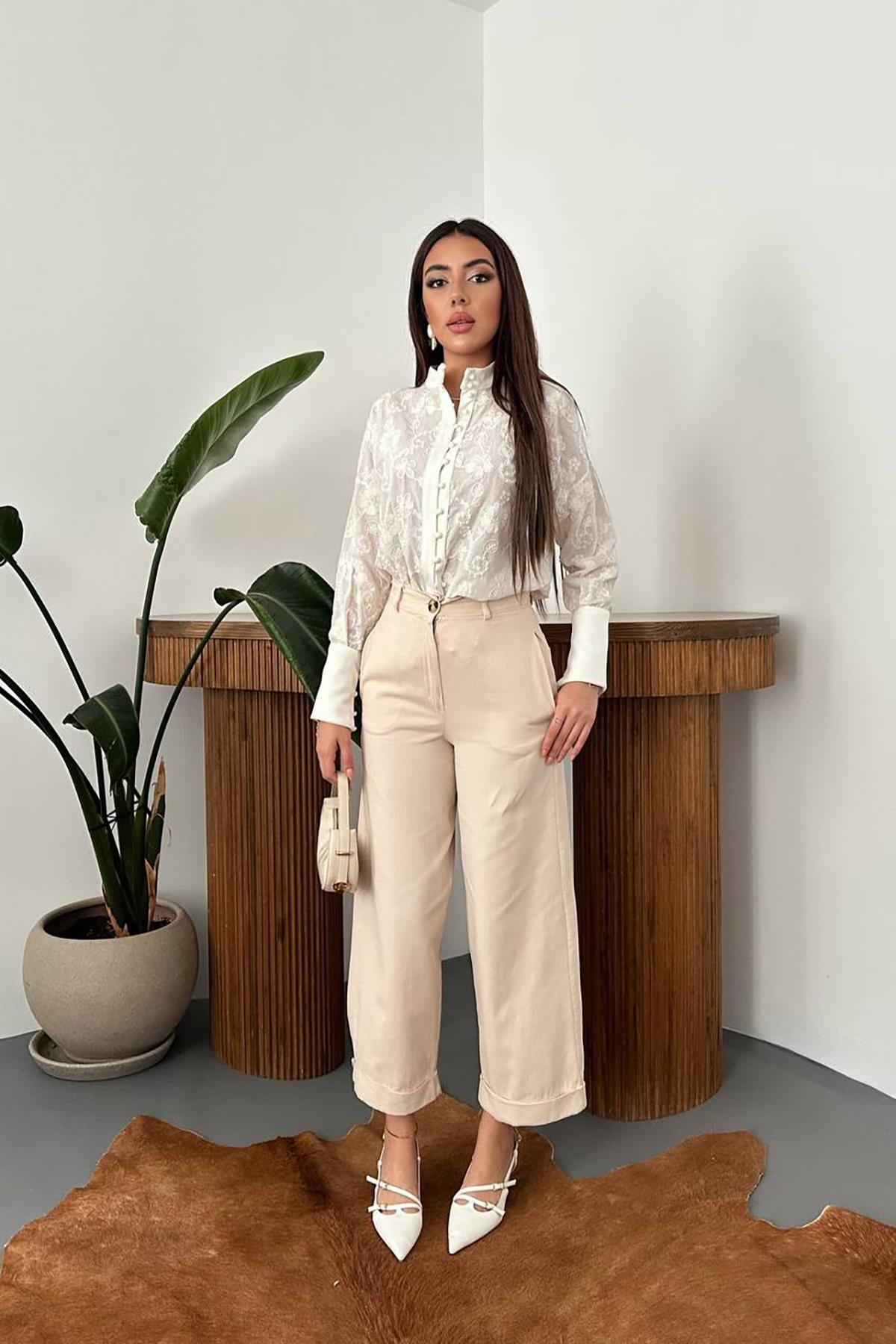 Bej Gabardin Pantolon