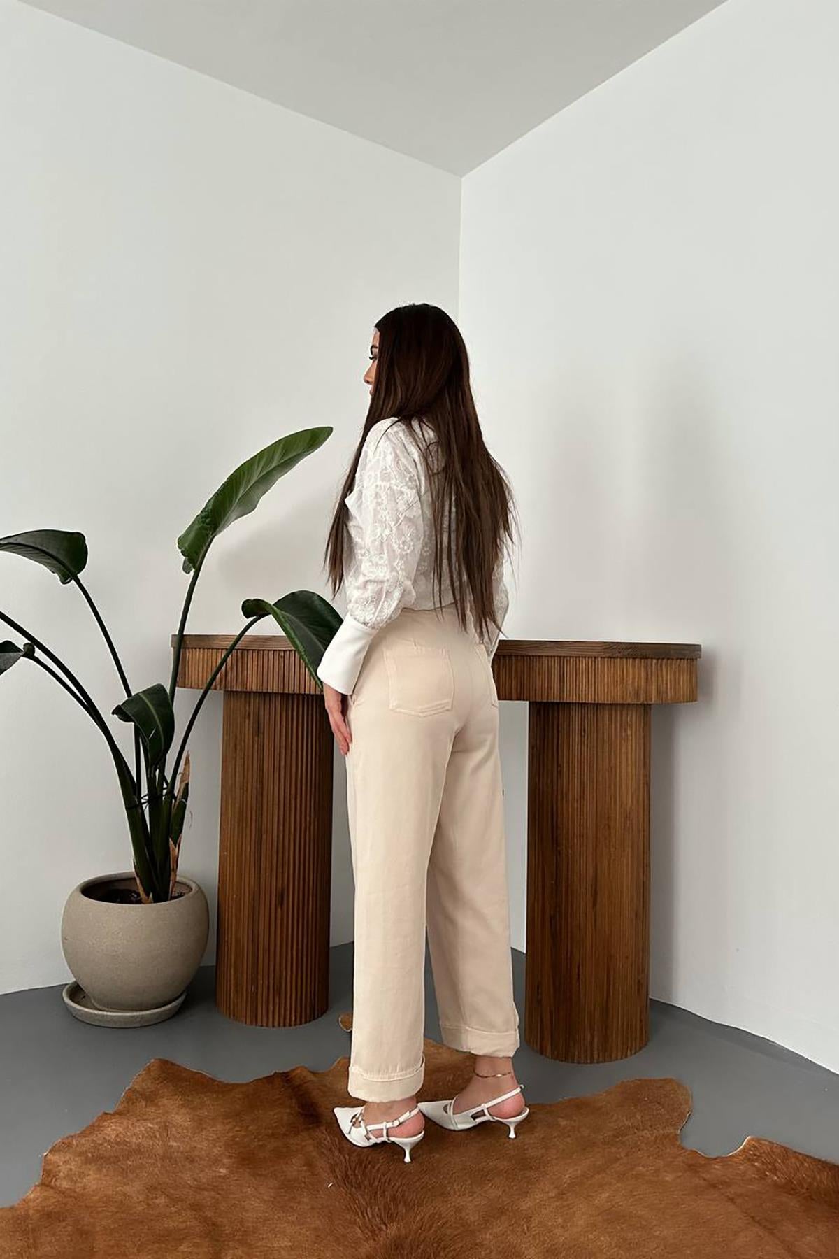 Bej Gabardin Pantolon