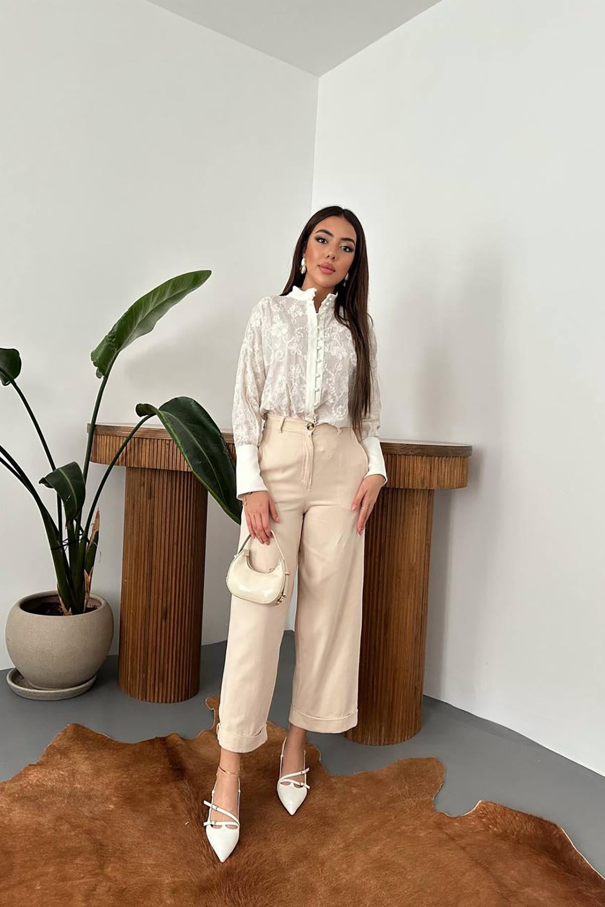 Bej Gabardin Pantolon