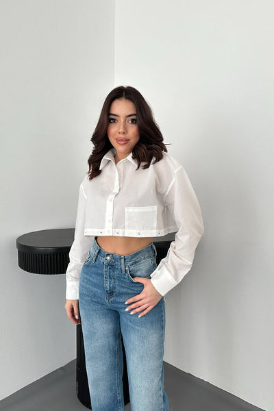 Beyaz Beli Ayrılabilen Poplin Gömlek