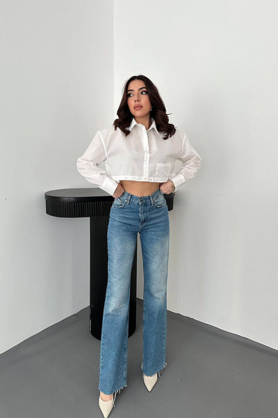 Beyaz Beli Ayrılabilen Poplin Gömlek