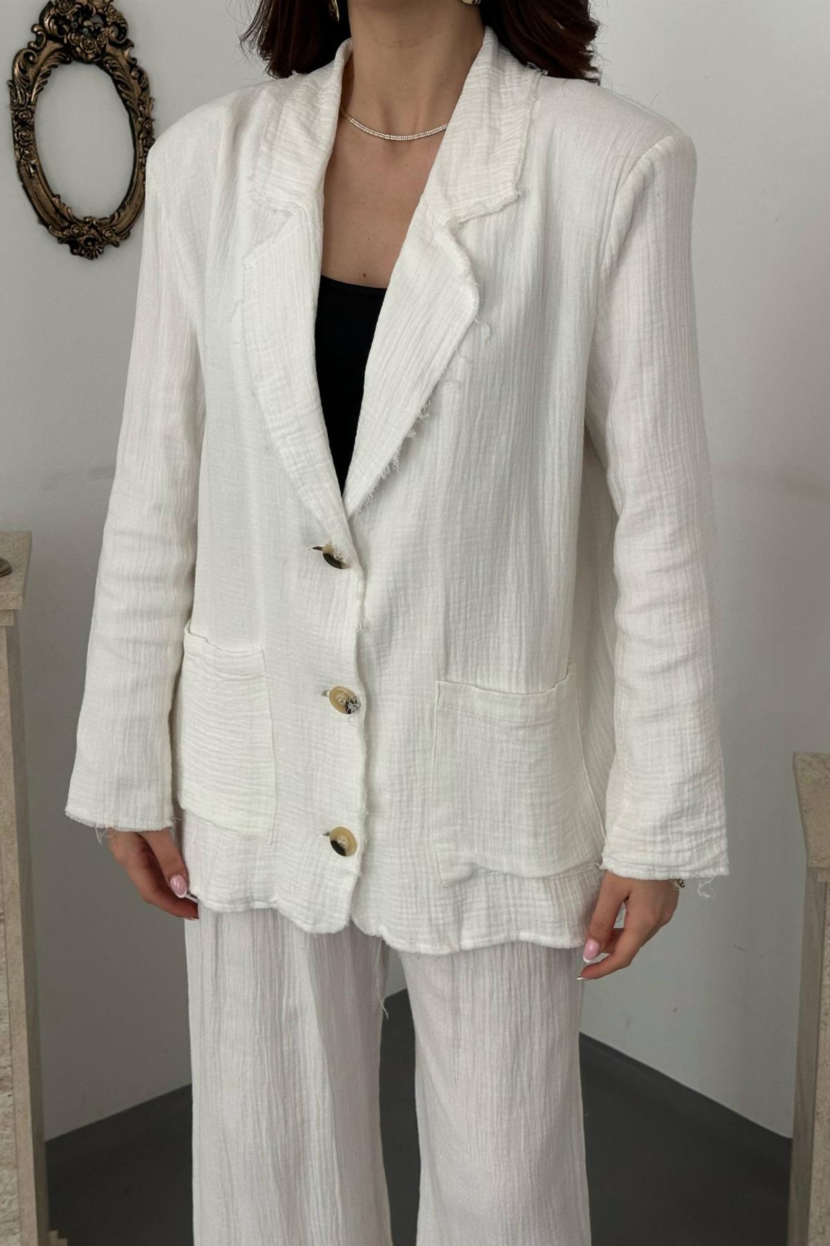 Beyaz Oversize Müslin Takım