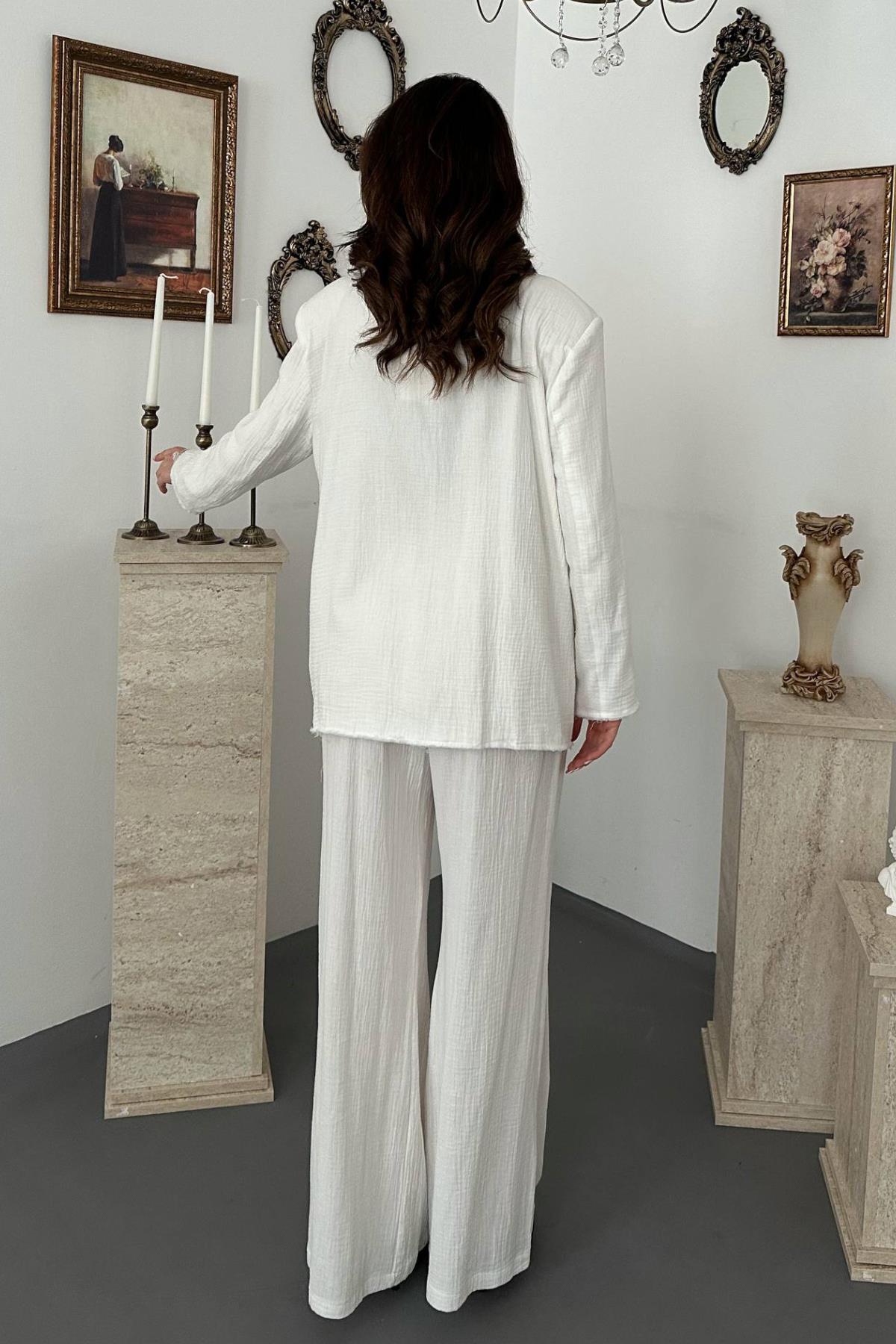 Beyaz Oversize Müslin Takım
