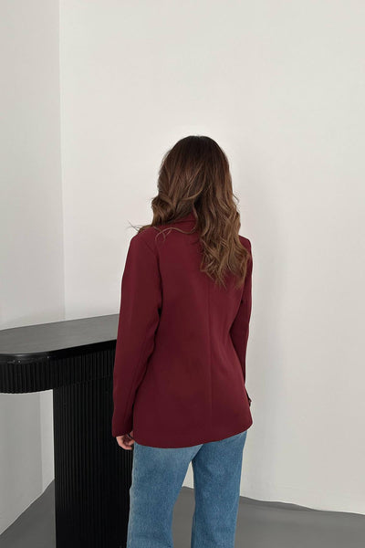Bordo Belden Oturtmalı Blazer Ceket