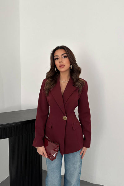 Bordo Belden Oturtmalı Blazer Ceket