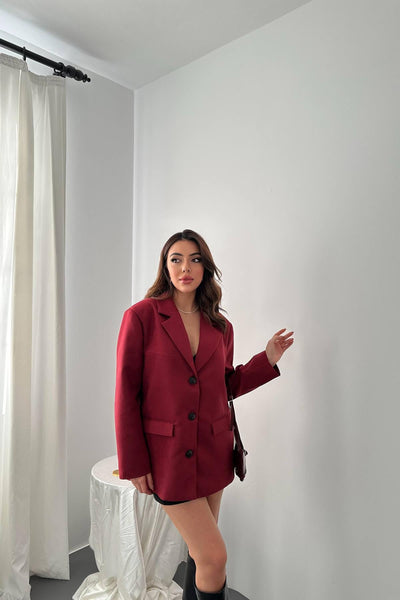 Bordo Blazer Süet Ceket