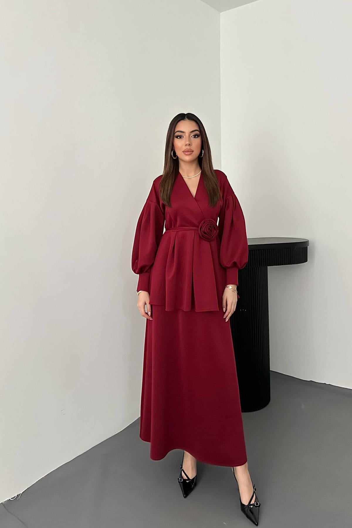 Bordo Gül Detaylı Takım