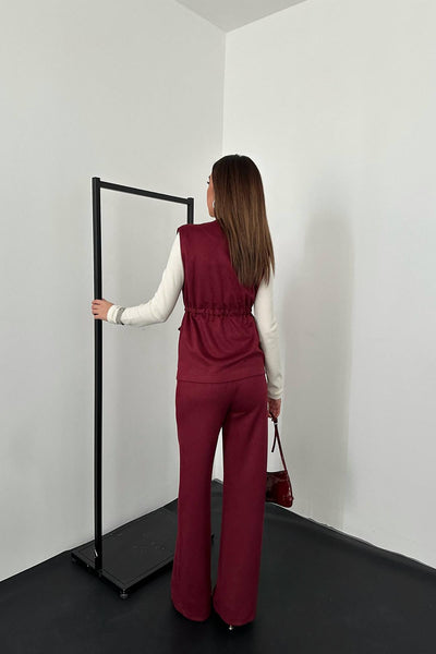 Bordo Süet Yelek Pantolon Takım