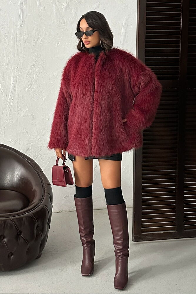 Wholesale Faux Fur Jacket - Burgundy
