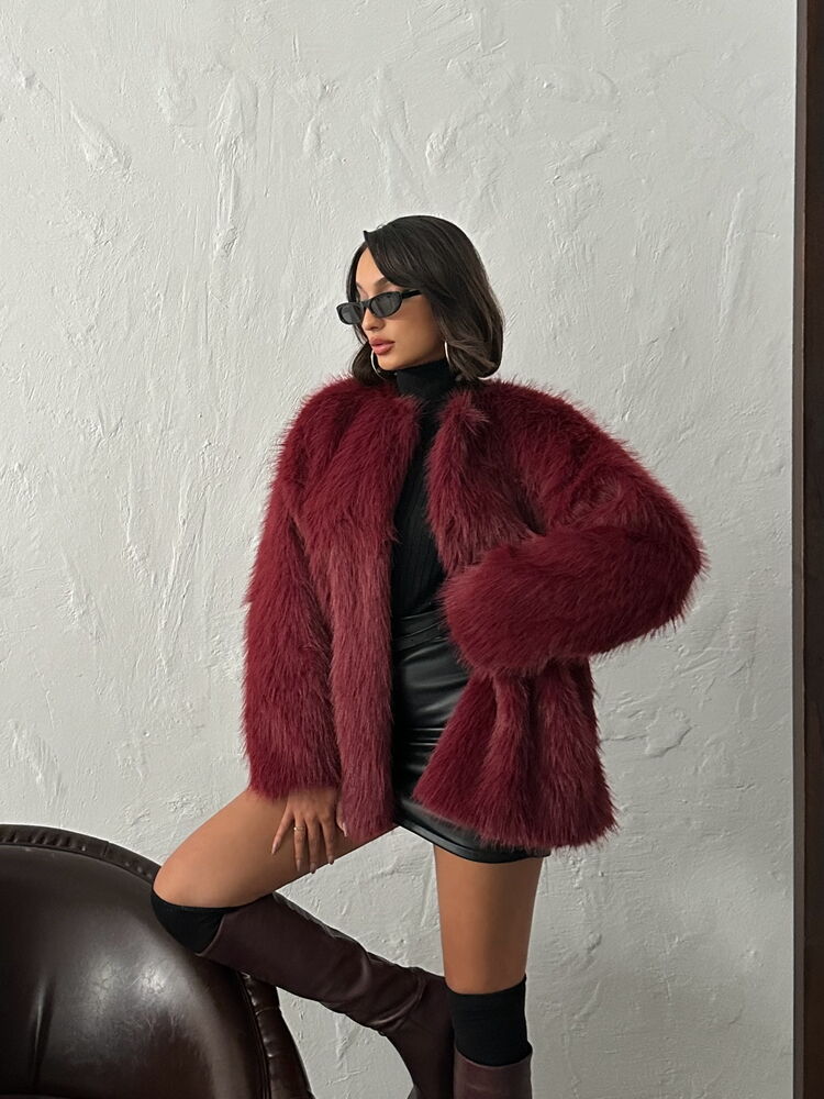 Wholesale Faux Fur Jacket - Burgundy