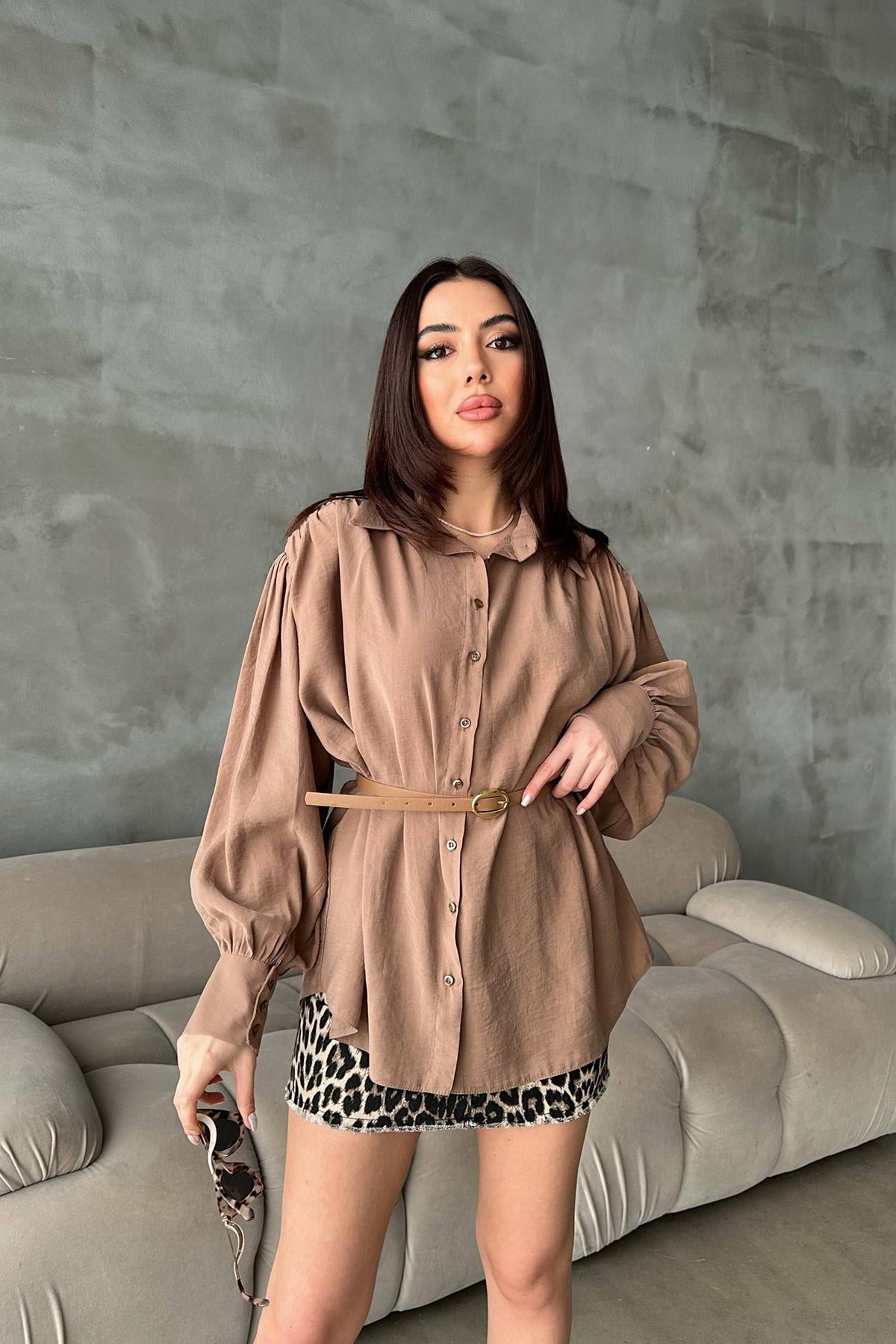 Camel Kemer Detaylı Modal Gömlek