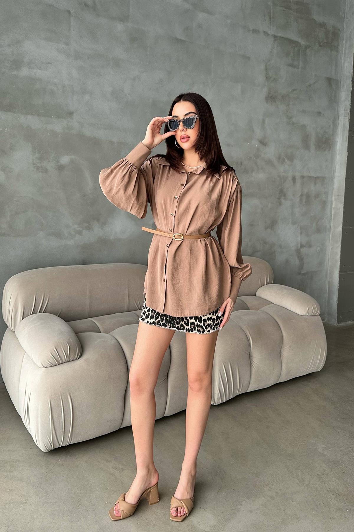 Camel Kemer Detaylı Modal Gömlek
