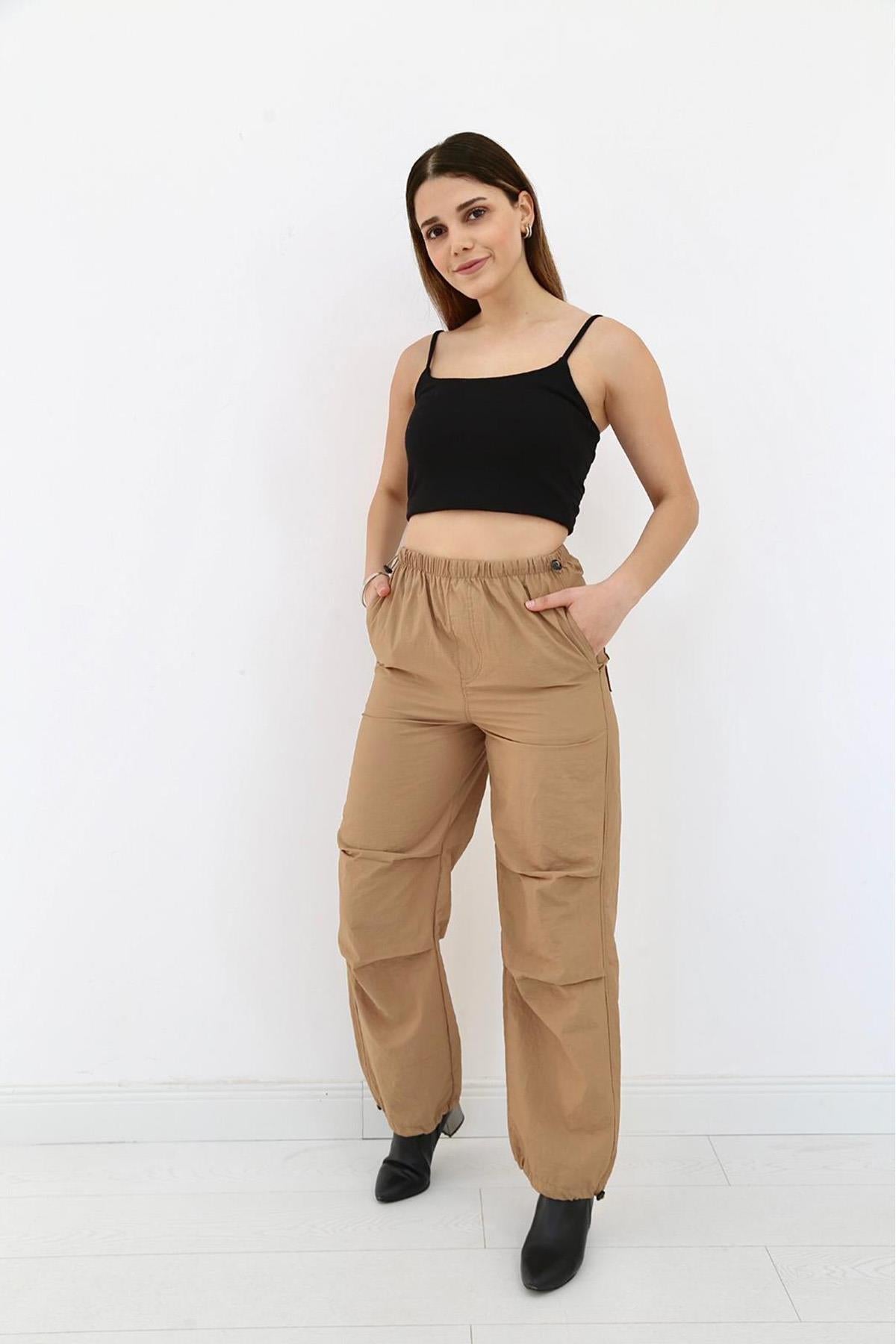 Camel Lastikli Paraşüt Pantolon