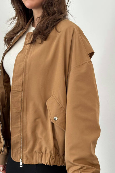 Camel Parçalı Bomber Ceket