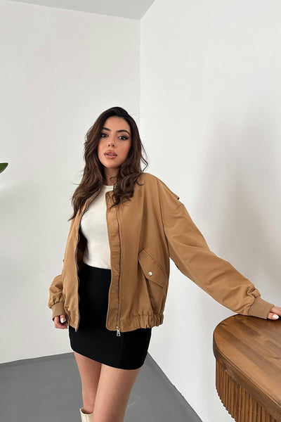 Camel Parçalı Bomber Ceket