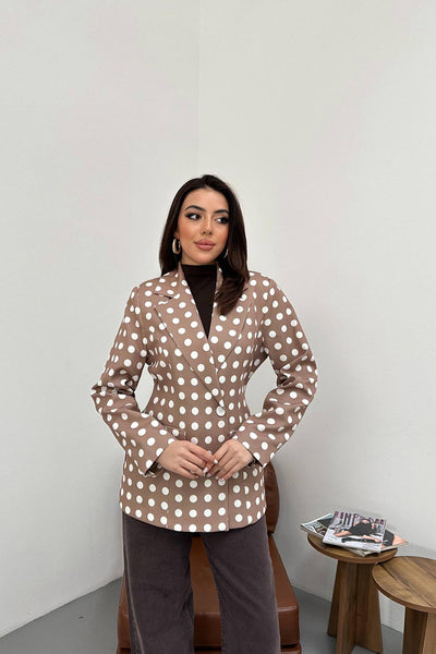 Camel Puantiyeli Blazer Ceket