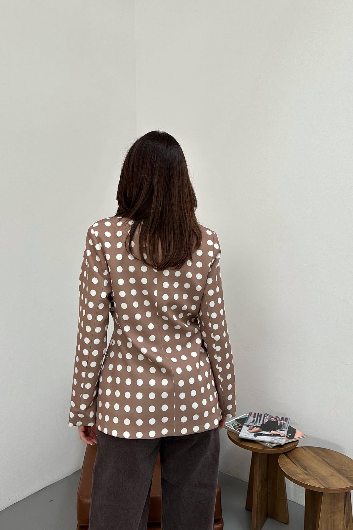 Camel Puantiyeli Blazer Ceket