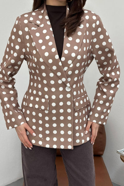 Camel Puantiyeli Blazer Ceket