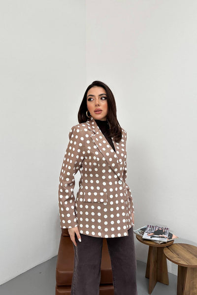 Camel Puantiyeli Blazer Ceket