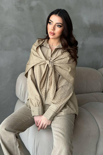 Camel Şal Detaylı Oversıze Gömlek